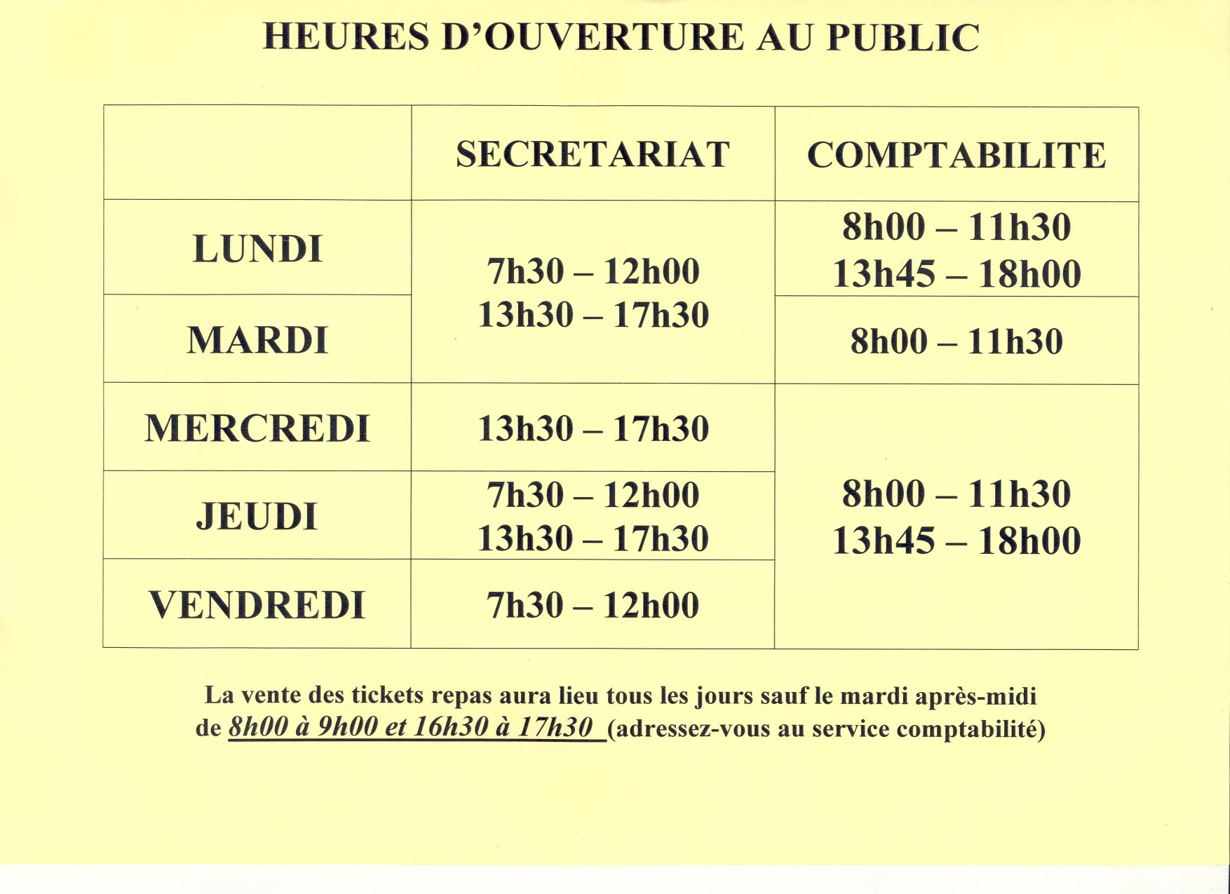 Horaires adminstratifs