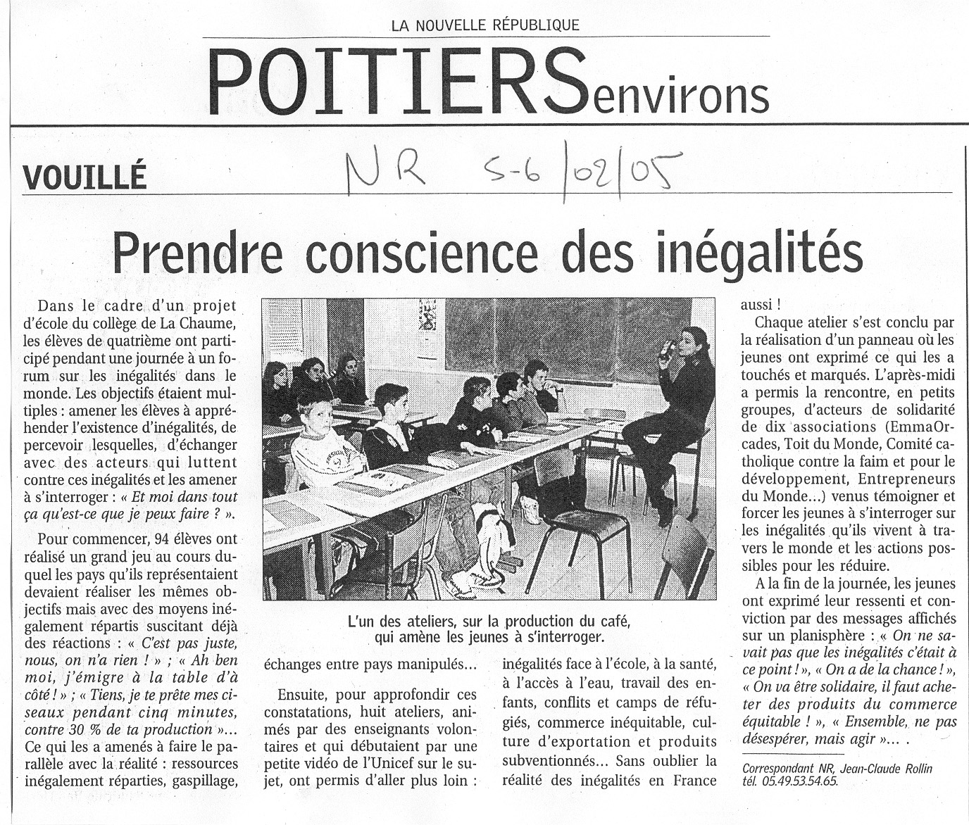 Forum en 4e sur les inégalités-1 (N.R. 5/02/2005)