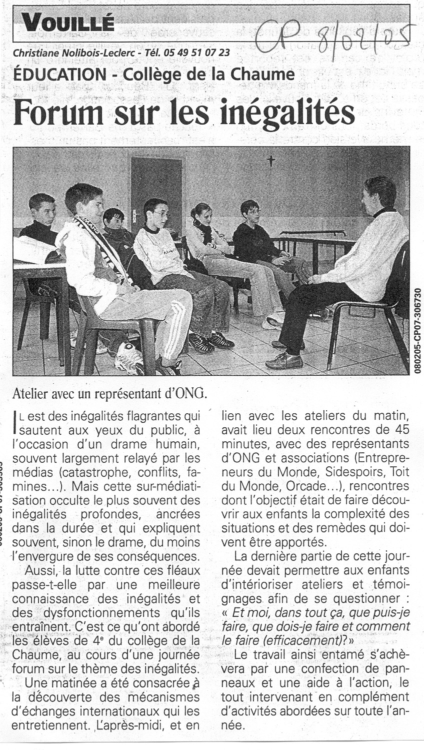 Forum en 4e sur les inégalités-2 (C.P.08-02-2005)
