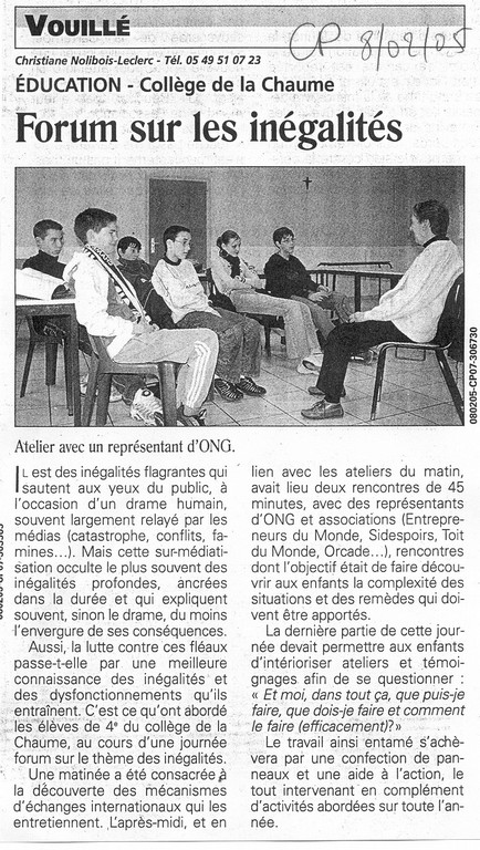 Forum en 4e sur les inégalités-2 (C.P.08-02-2005)